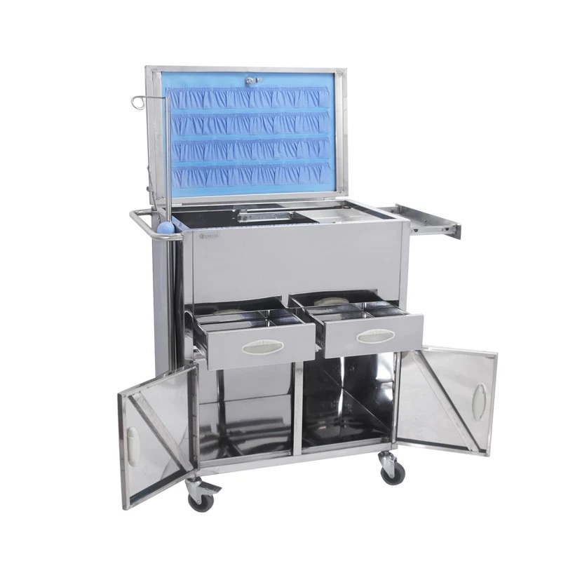 Metal sheets fabrications Stainless Steel Infusion Care Cart Multifunctional Rescue Vehicle Emergency Drug Delivery for Anesthesia Flip